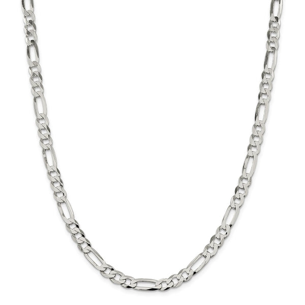 Sterling Silver 7.5mm Lightweight Flat Figaro Chain-WBC-QMB180-26