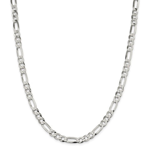 Sterling Silver 7.5mm Lightweight Flat Figaro Chain-WBC-QMB180-26