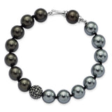 S Silver Majestik Rh-pl 10-11mm DkGrey/Black Imit. Shell Pearl Crystal Brac-WBC-QMJB16BDG-7.5