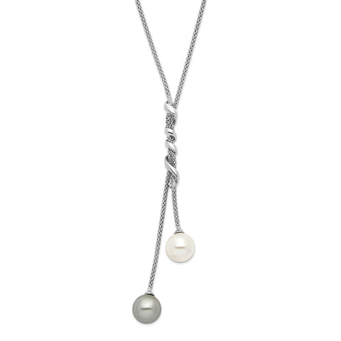 Sterling S Majestik Rh-pl 10-11mm Wht and Grey Imitat Shell Pearl Necklace-WBC-QMJN108WG-18.5