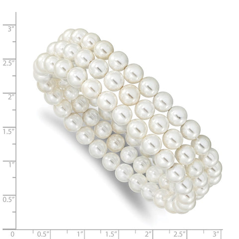 Majestik 7-8mm White Imitation Shell Pearl Set of 3 Stretch Bracelets-WBC-QMJS700W