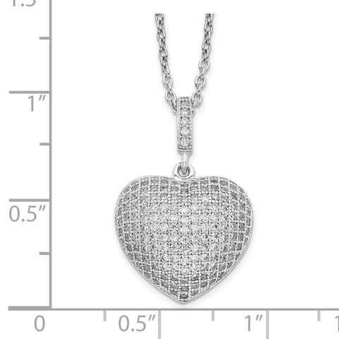 SS Rhodium-Plated CZ Brilliant Embers Heart Necklace-WBC-QMP101-18