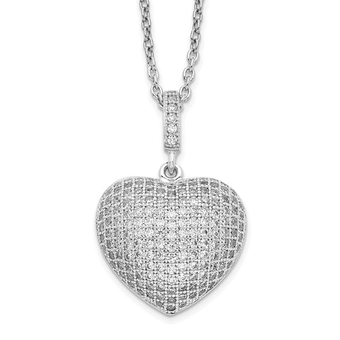 SS Rhodium-Plated CZ Brilliant Embers Heart Necklace-WBC-QMP101-18