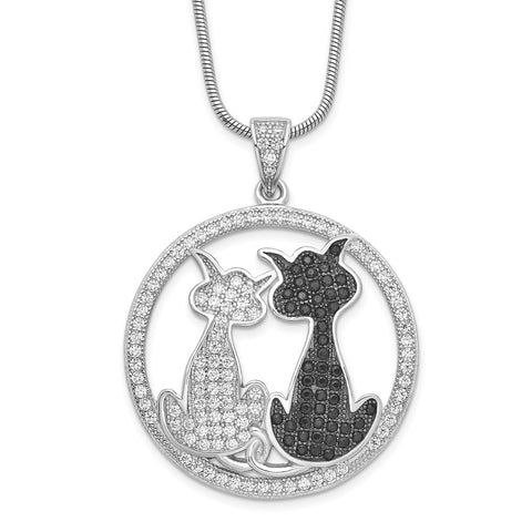 SS Rhodium-Plated CZ Brilliant Embers Cat Necklace-WBC-QMP1152-18