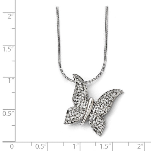 SS Rhodium-Plated CZ Brilliant Embers Polished Butterfly Necklace-WBC-QMP1165-18