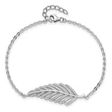 Sterling Silver CZ Brilliant Embers Feather w/1in ext. Bracelet-WBC-QMP1372-7