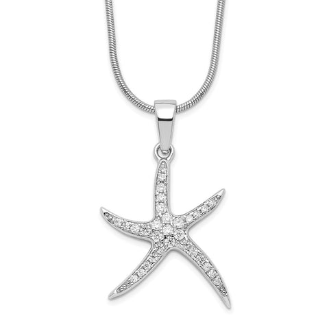 Sterling Silver & CZ Brilliant Embers Starfish Necklace-WBC-QMP1420-18