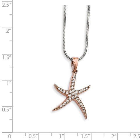 Sterling Silver Rose-tone & CZ Brilliant Embers Starfish Necklace-WBC-QMP1421-18
