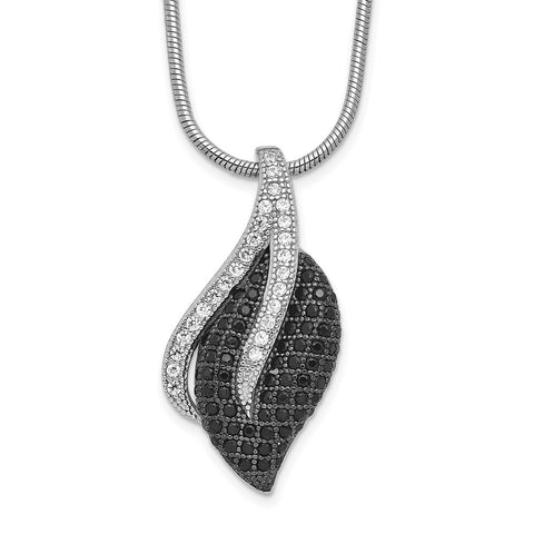 Sterling Silver Black Spinel & CZ Brilliant Embers Leaf Necklace-WBC-QMP1436-18
