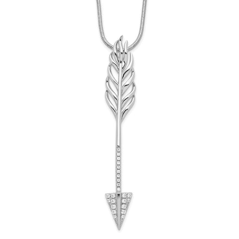 Sterling Silver CZ Brilliant Embers Arrow Necklace-WBC-QMP1461-18