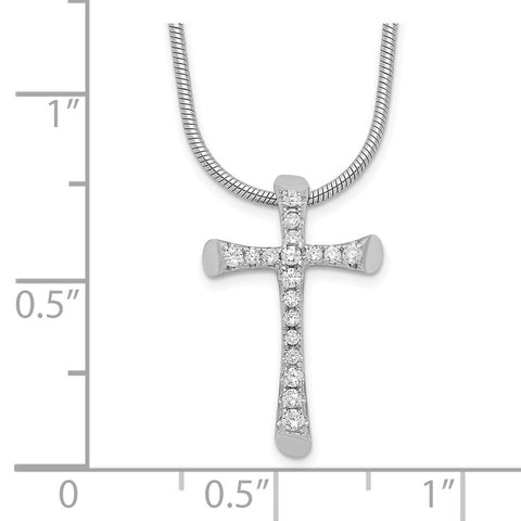 SS Rhodium-Plated CZ Brilliant Embers Cross Necklace-WBC-QMP782-18