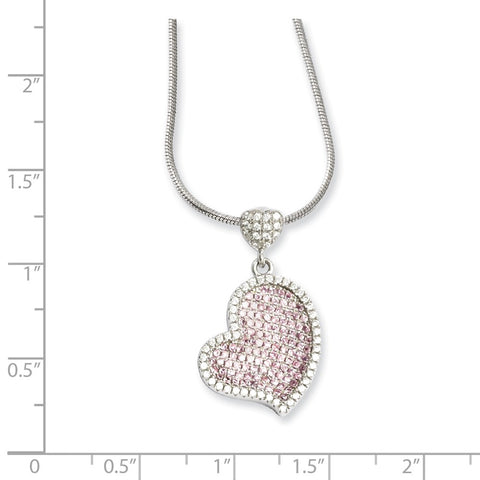 SS Rhodium-Plated CZ Brilliant Embers Heart Necklace-WBC-QMP811-18