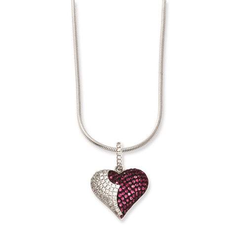 SS Rhodium-Plated CZ Brilliant Embers Heart Necklace-WBC-QMP817-18