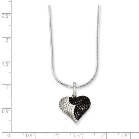 SS Rhodium-Plated CZ Brilliant Embers Heart Necklace-WBC-QMP818-18