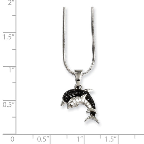 SS Rhodium-Plated CZ Brilliant Embers Dolphin Necklace-WBC-QMP829-18