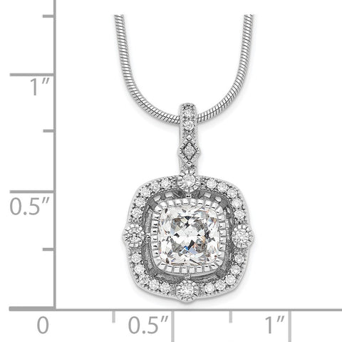 SS Rhodium-Plated & CZ Brilliant Embers Necklace-WBC-QMP889-18