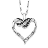 Sterling Silver Rhod Plated Black & White Diamond Pendant Necklace-WBC-QP2174