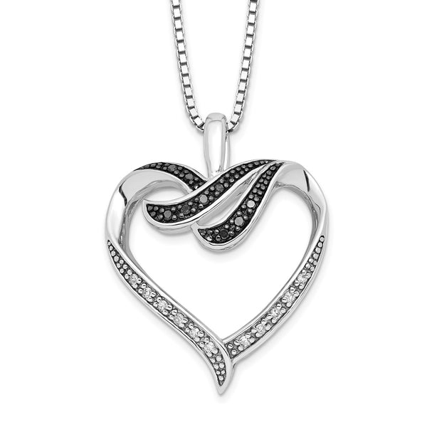 Sterling Silver Rhod Plated Black & White Diamond Pendant Necklace-WBC-QP2174