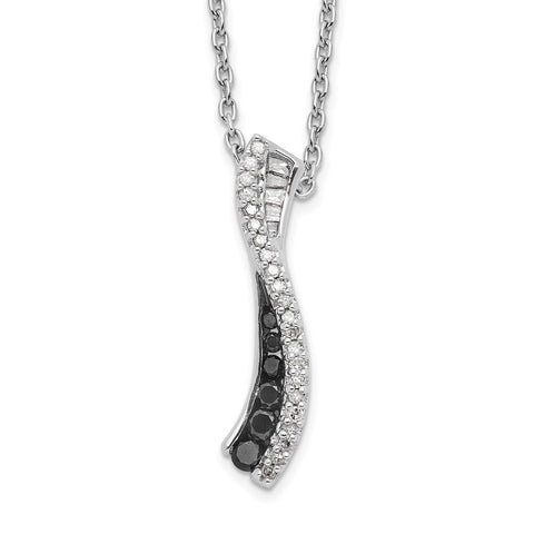 Sterling Silver Rhod Plated Black and White Diamond Pendant Necklace-WBC-QP2280