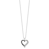 Sterling Silver Rhod Plated Black and White Diamond Heart Pendant Necklace-WBC-QP2287