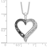 Sterling Silver Rhod Plated Black and White Diamond Heart Pendant Necklace-WBC-QP2287