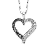 Sterling Silver Rhod Plated Black and White Diamond Heart Pendant Necklace-WBC-QP2287