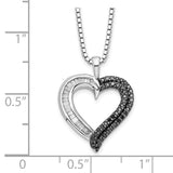 Sterling Silver Rhod Plated Black and White Diamond Heart Pendant Necklace-WBC-QP2290