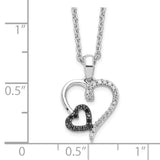 Sterling Silver Black and White Diamond Heart Pendant Necklace-WBC-QP2304