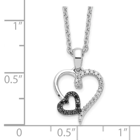 Sterling Silver Black and White Diamond Heart Pendant Necklace-WBC-QP2304