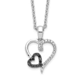 Sterling Silver Black and White Diamond Heart Pendant Necklace-WBC-QP2304