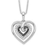 Sterling Silver Rhod Plated Black and White Diamond Heart Pendant Necklace-WBC-QP2309