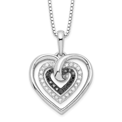 Sterling Silver Rhod Plated Black and White Diamond Heart Pendant Necklace-WBC-QP2309