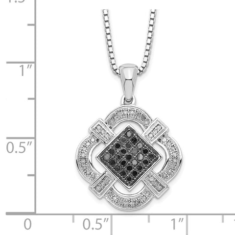 Sterling Silver Rhod Plated Black & White Diamond Pendant Necklace-WBC-QP2330