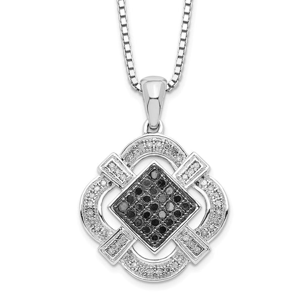 Sterling Silver Rhod Plated Black & White Diamond Pendant Necklace-WBC-QP2330