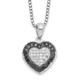 Sterling Silver Rhod Plated Black & White Diamond Heart Pendant Necklace-WBC-QP2333