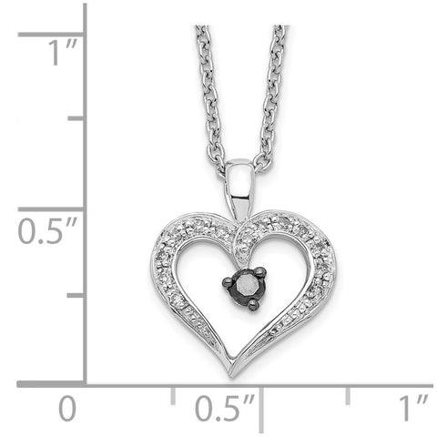 Sterling Silver Rhod Plated Black and White Diamond Heart Pendant Necklace-WBC-QP2336