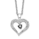 Sterling Silver Rhod Plated Black and White Diamond Heart Pendant Necklace-WBC-QP2336