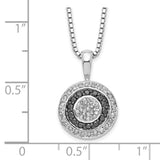 Sterling Silver Rhod Plated Black and White Diamond Circle Pendant Necklace-WBC-QP2341