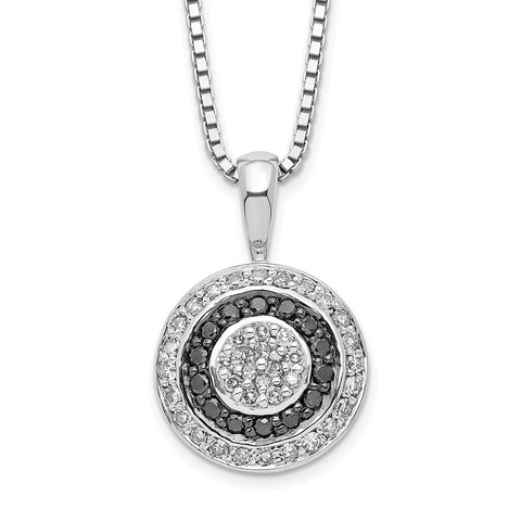 Sterling Silver Rhod Plated Black and White Diamond Circle Pendant Necklace-WBC-QP2341