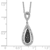 Sterling Silver RP Black and White Diamond Double Teardrop Pendant Necklace-WBC-QP2347