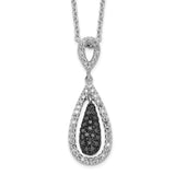 Sterling Silver RP Black and White Diamond Double Teardrop Pendant Necklace-WBC-QP2347