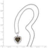 Sterling Silver Rhod Plated Champagne Diamond Heart Pendant Necklace-WBC-QP3628