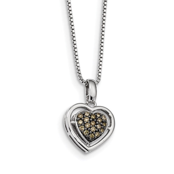 Sterling Silver Rhod Plated Champagne Diamond Heart Pendant Necklace-WBC-QP3628