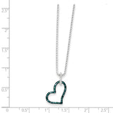 Sterling Silver Rhod Plated Blue and White Diamond Heart Pendant Necklace-WBC-QP3639