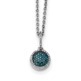 Sterling Silver Rhod Plated Blue and White Diamond Round Pendant Necklace-WBC-QP3662