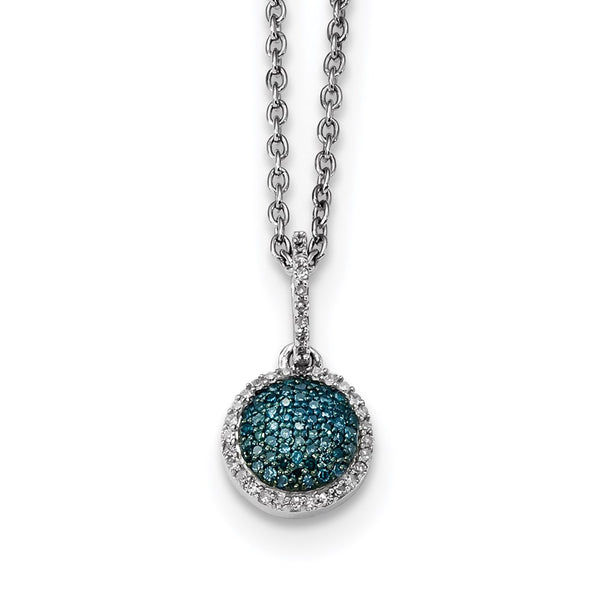 Sterling Silver Rhod Plated Blue and White Diamond Round Pendant Necklace-WBC-QP3662