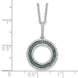 Sterling Silver Rhod Plated Blue and White Diamond Circle Pendant Necklace-WBC-QP3667