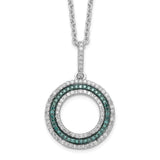 Sterling Silver Rhod Plated Blue and White Diamond Circle Pendant Necklace-WBC-QP3667