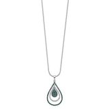 Sterling Silver Rhod Plated Blue and White Dia Teardrop Pendant Necklace-WBC-QP3674