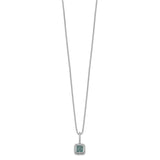 Sterling Silver Rhod Plated White/Blue Diamonds Square Pendant Necklace-WBC-QP3690